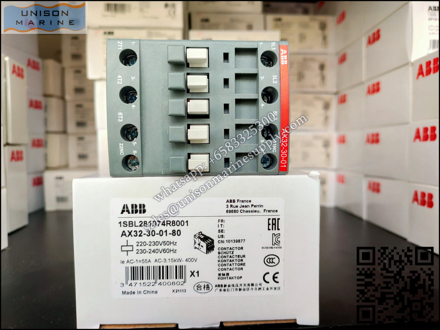 ABB Magnetic Contactors AX Series : AX32-30-01-80*220-230V50Hz/230-240V60Hz,1SBL281074R8001