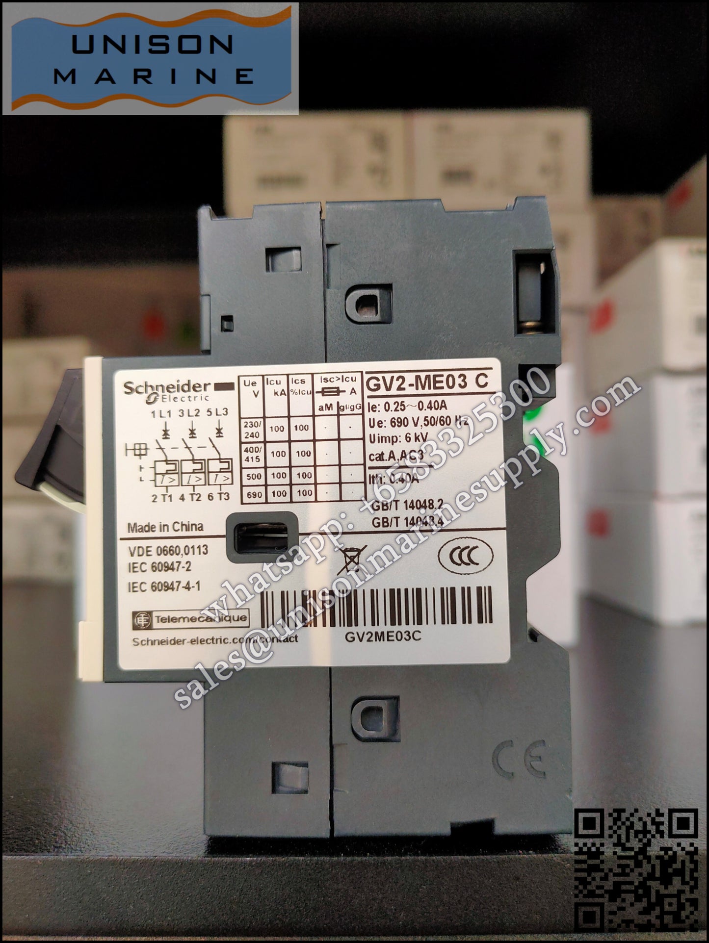 Schneider TeSys Deca Motor circuit breaker: GV2ME03C, 3P 0.25 to 0.4A