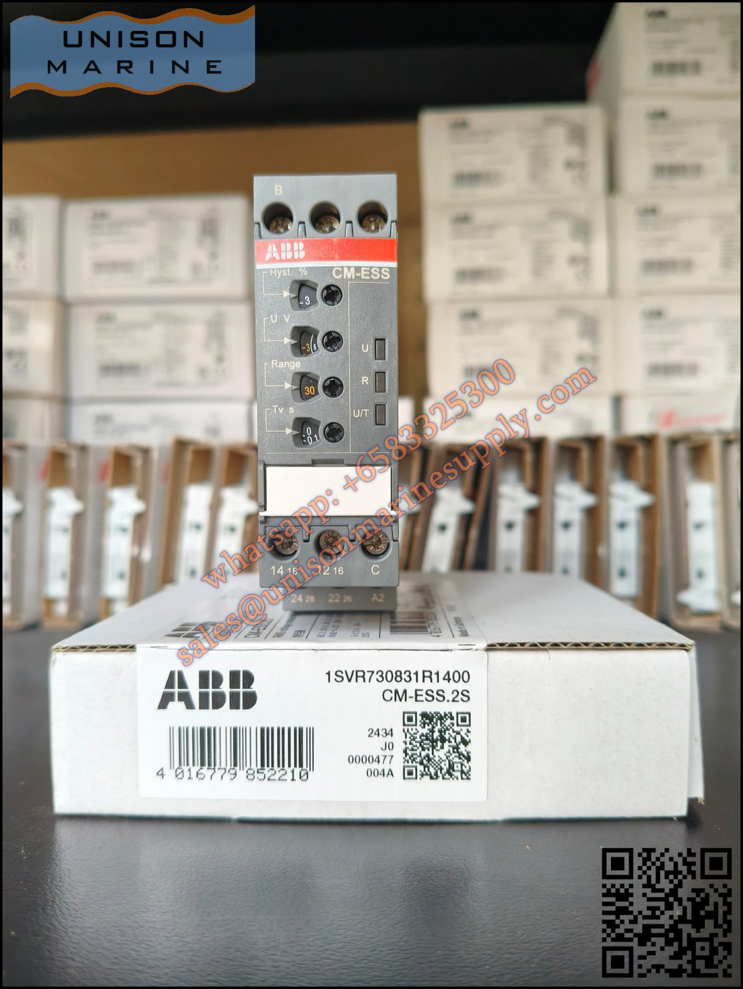ABB single-functional voltage monitoring relay CM-ESS.2S, 2c/o, 3-600V, 220-240VAC