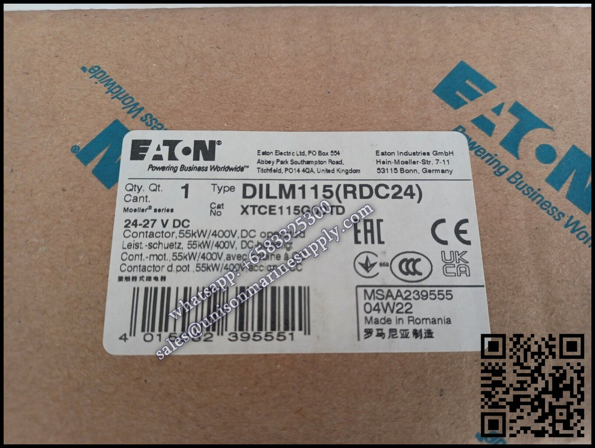 Eaton DILM Contactor, DILM115（RDC24）24-27VDC 55KW Coil  3-Pole