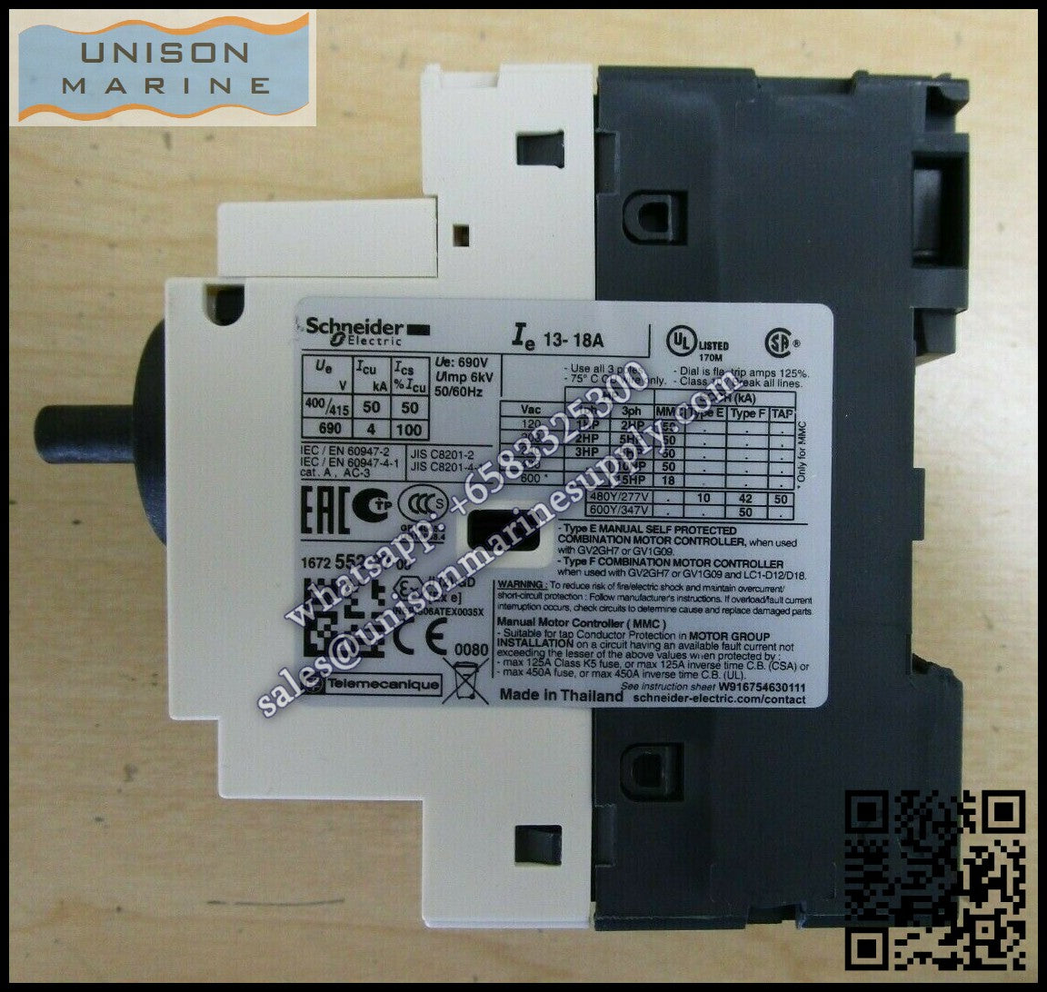 Schneider GV2 Motor circuit breaker: GV2P20, 13 to 18A thermal magnetic