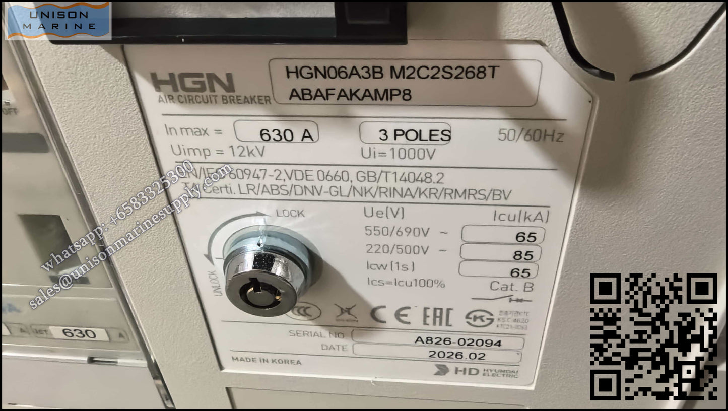 Hyundai Marine Air Circuit Breakers(ACB) ：HGN06 3P Draw-out Type