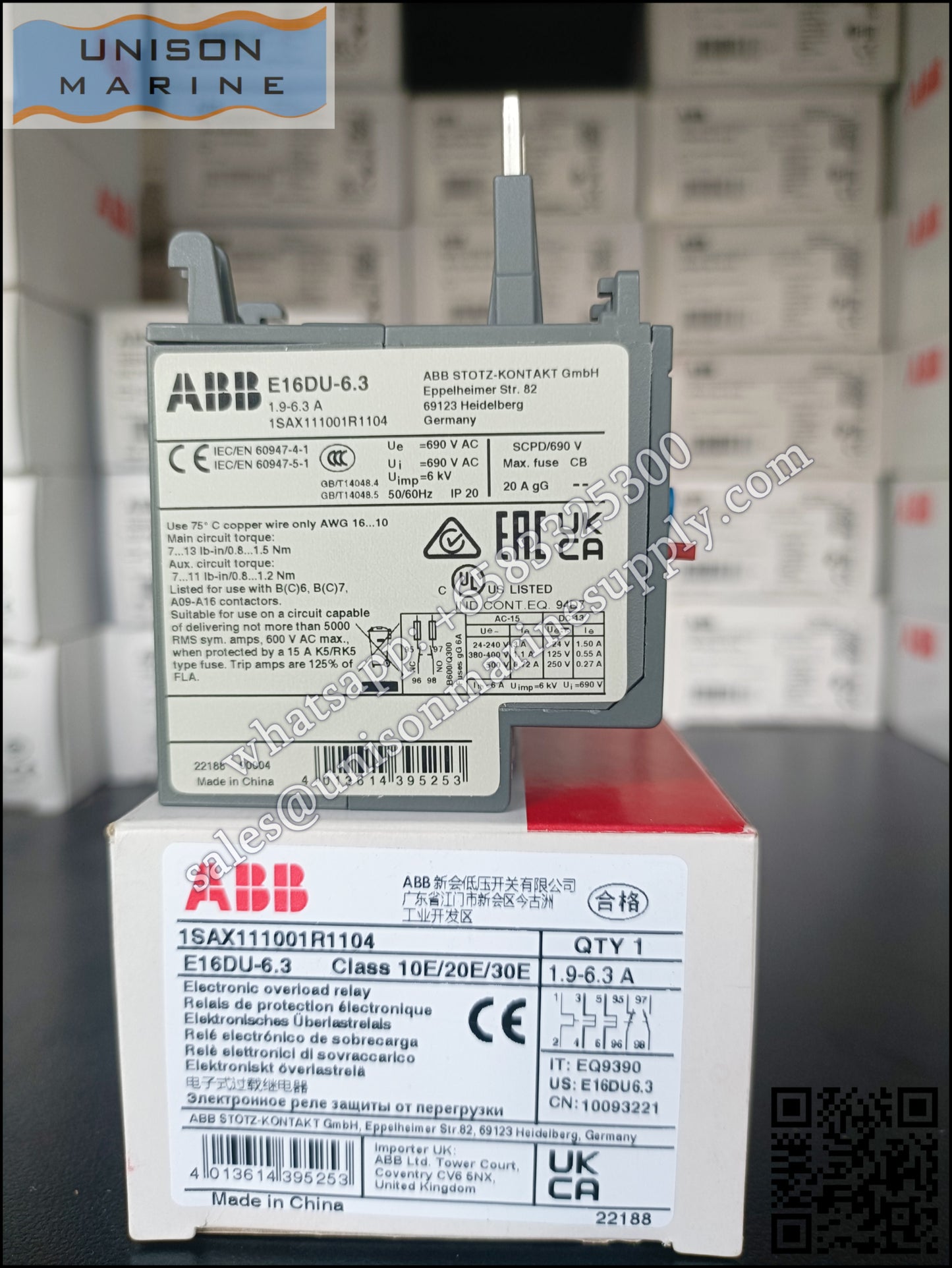 ABB electronic overload relays: E16DU-6.3（2.0...6.3A）,1SAX111001R1104