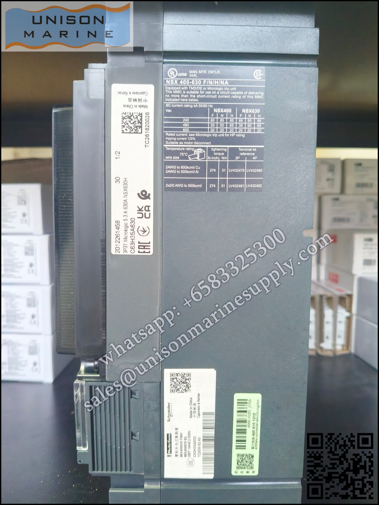 Schneider Electric circuit breaker：NSX630H,  70kA 3P3D 630A Mic5.3A；C63H35A630