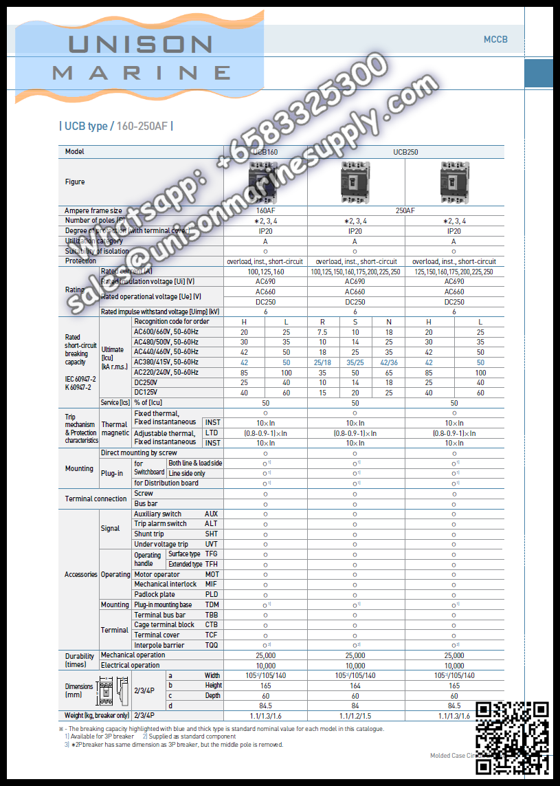 Hyundai Marine Circuit Breaker (MCCB) - UAB50C 2P Fixed / Plug-in Type