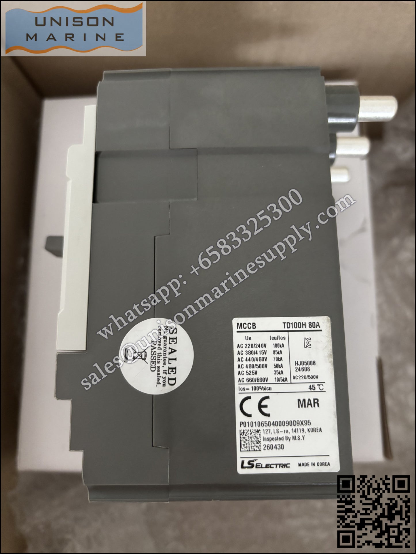 LS Metasol marine circuit breaker- TD100H 3P FMU100,80A Fixed / Plug-in Type