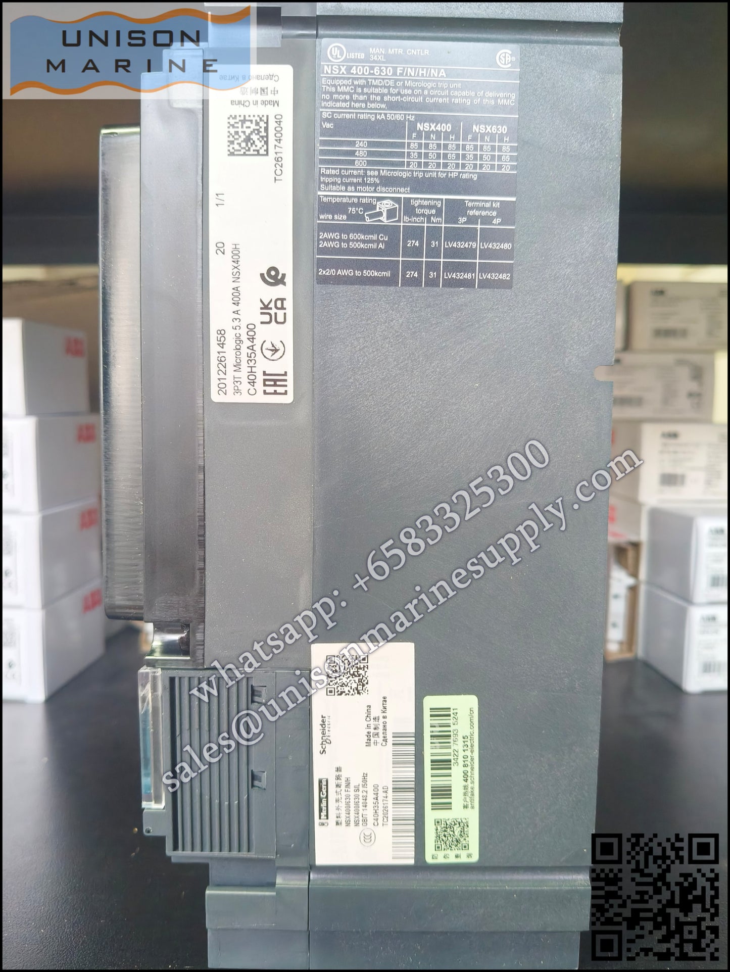 Schneider Electric circuit breaker：NSX400H,  70kA 3P3D 400A Mic5.3A；C40H35A400