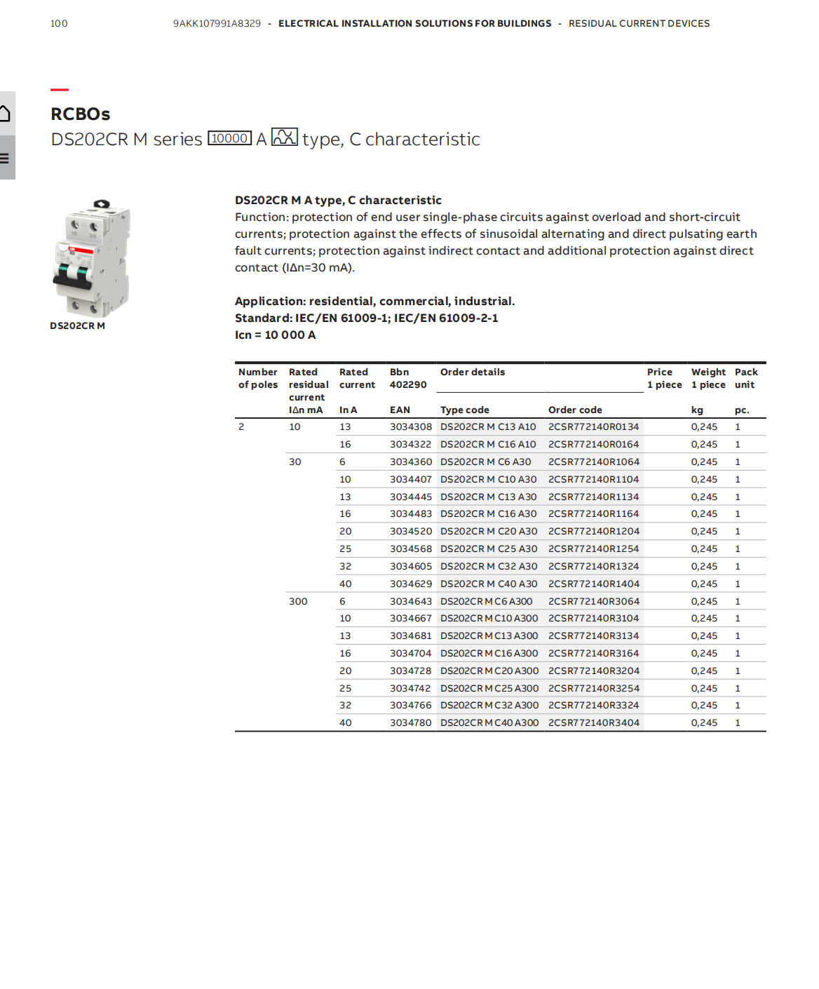 ABB Residual Current Circuit Breaker with Overcurrent Protection: DS202CRC16 A30, 2CSR752140R1164