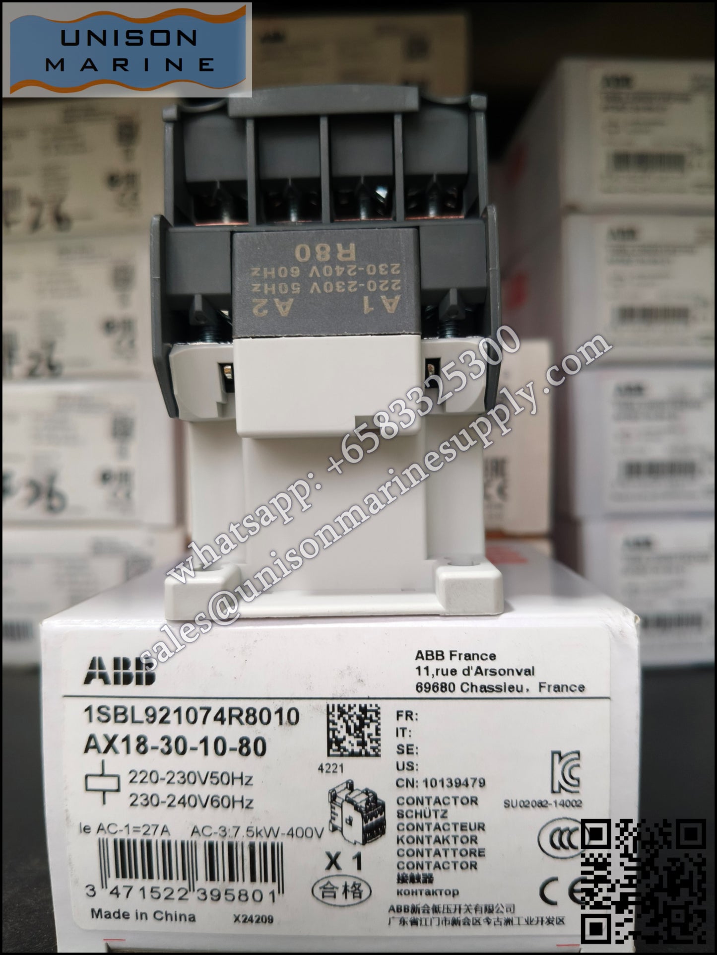 ABB Magnetic Contactors AX Series :  AX18-30-10-80*220-230V50Hz/230-240V60Hz,1SBL921074R8010