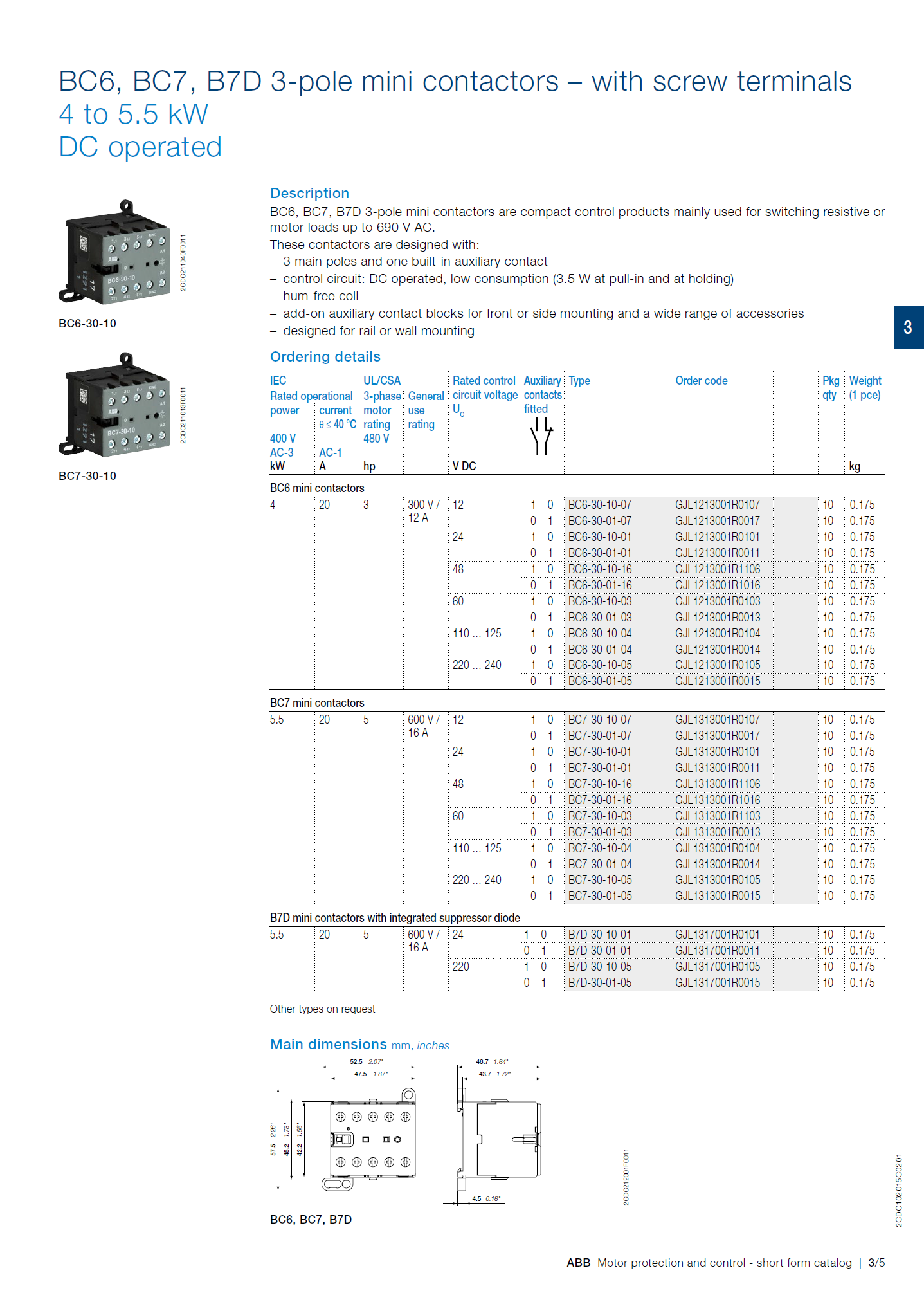 ABB B6, B7 series mini contactors base: LB6 GJL1201902R0001