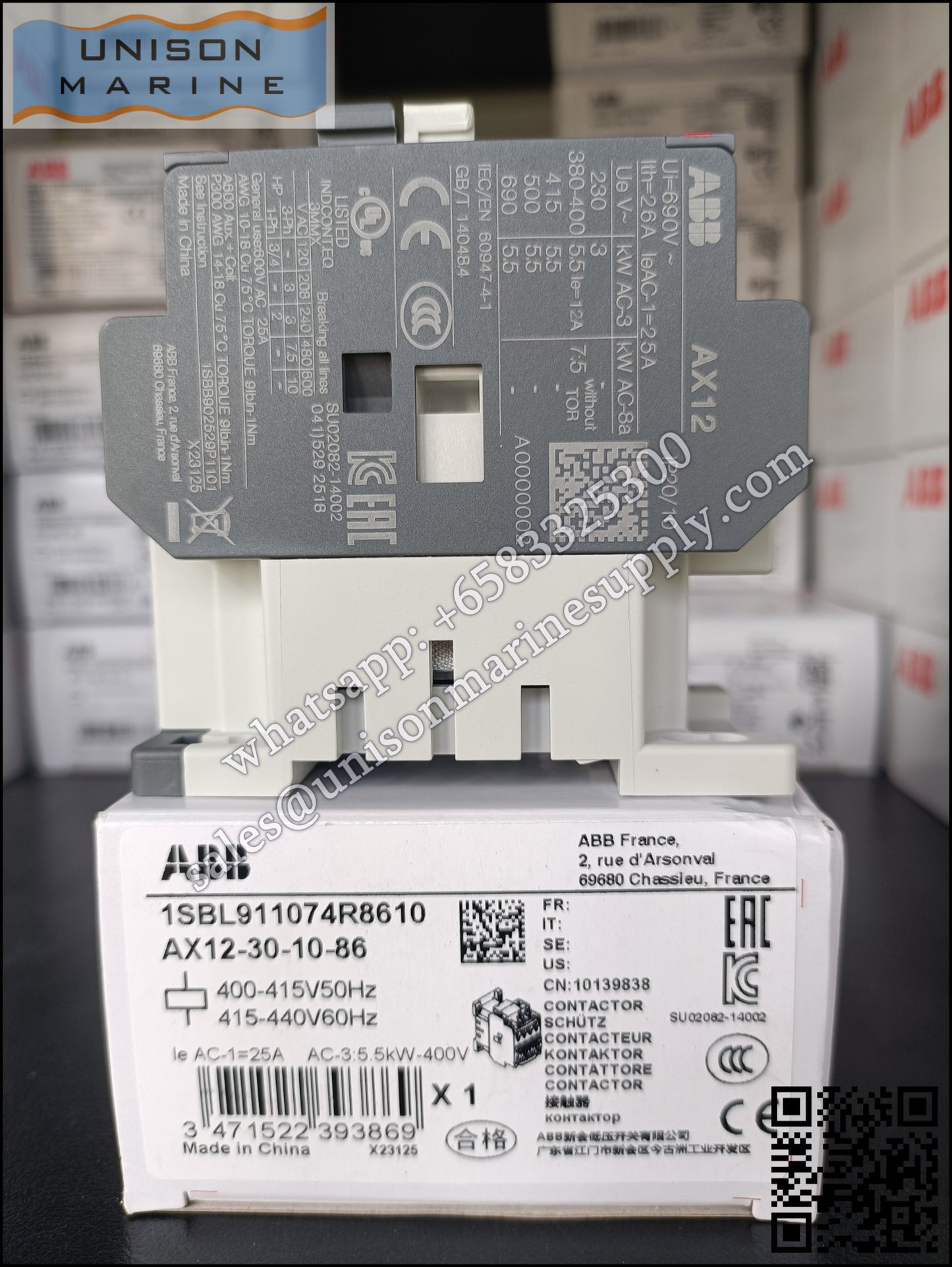 ABB Magnetic Contactors AX Series :  AX12-30-10-86 400-415V50Hz/415V-440V60Hz,1SBL911074R8610