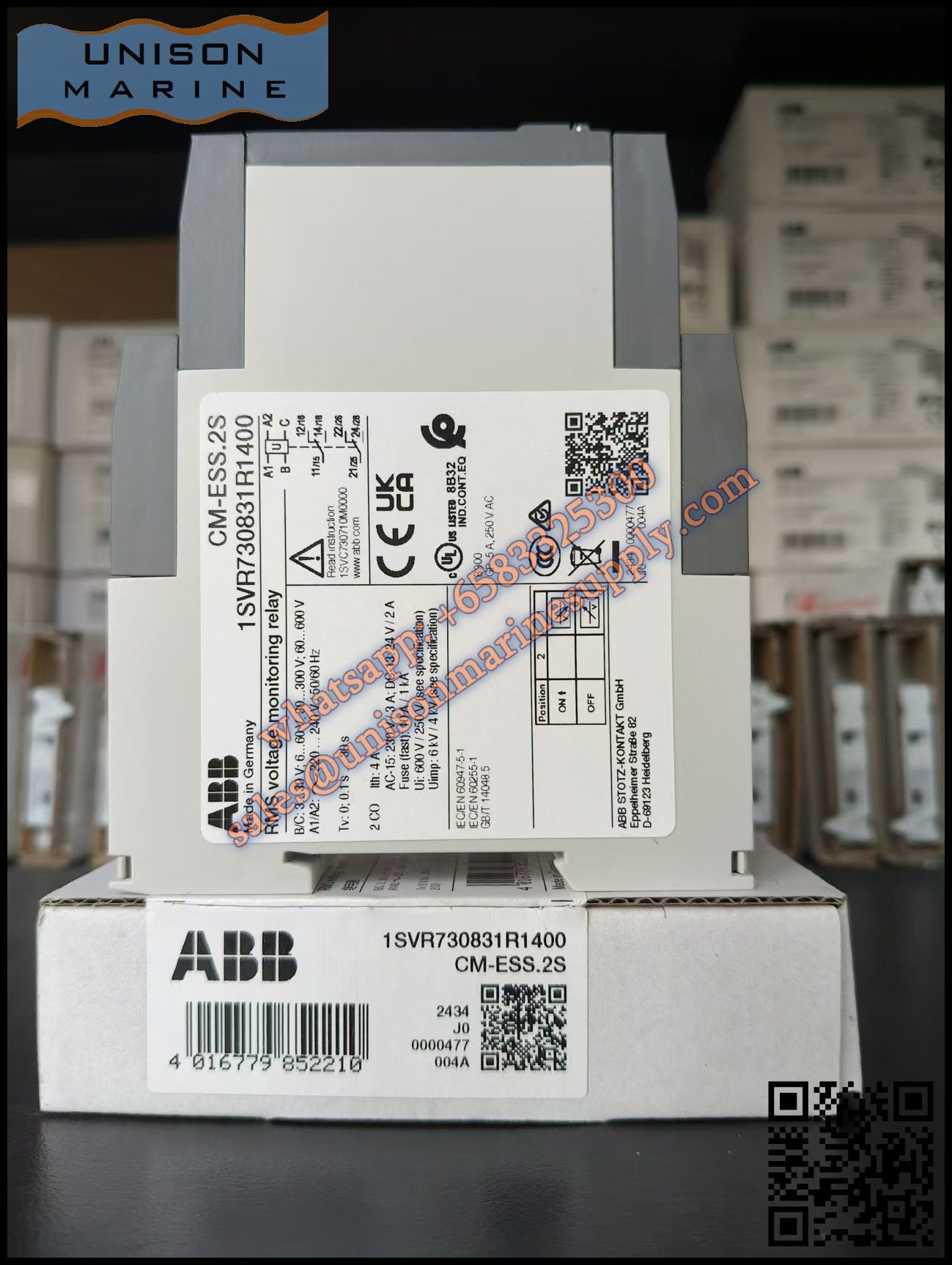 ABB single-functional voltage monitoring relay CM-ESS.2S, 2c/o, 3-600V, 220-240VAC