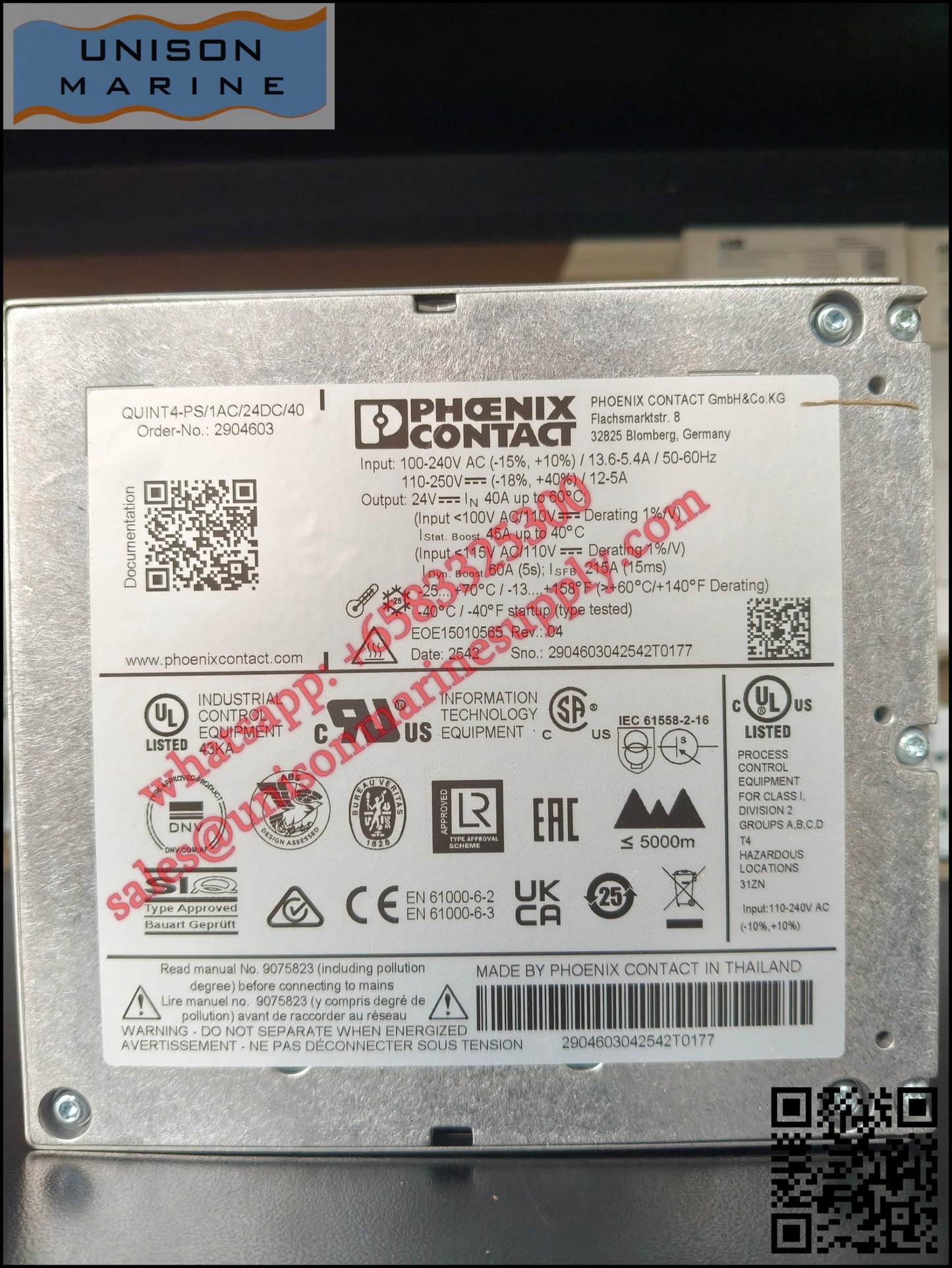 Phoenix Contact DIN Rail Power Supply：QUINT4-PS/1AC/24DC/40,2904603
