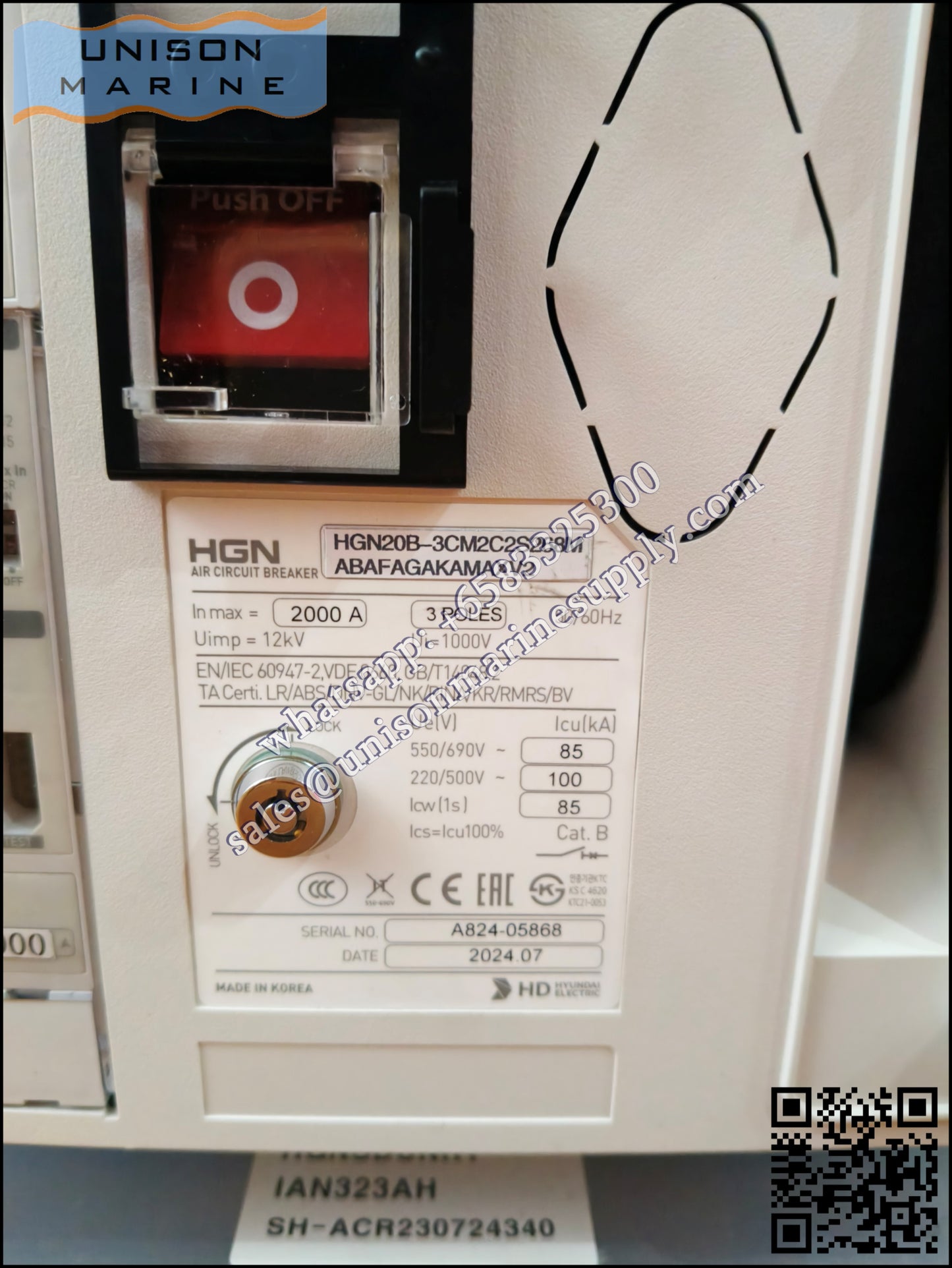 Hyundai Marine Air Circuit Breakers(ACB) ：HGN20 3P Draw-out Type