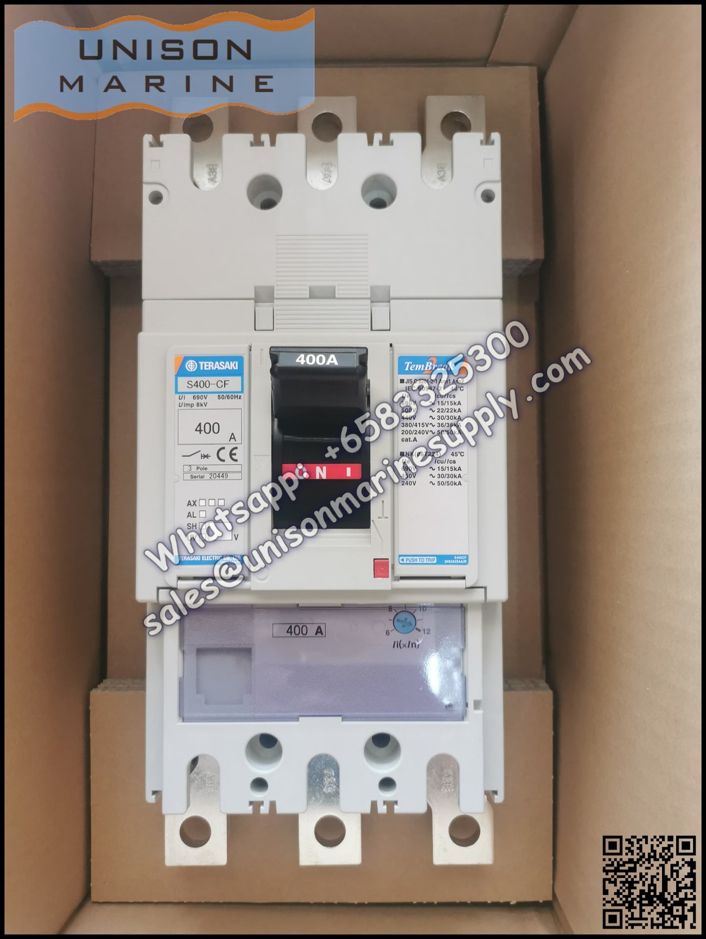 TRASAKI Marine Circuit Breaker (MCCB): S400-CF 3P 400A Fixed / Plug-in Type