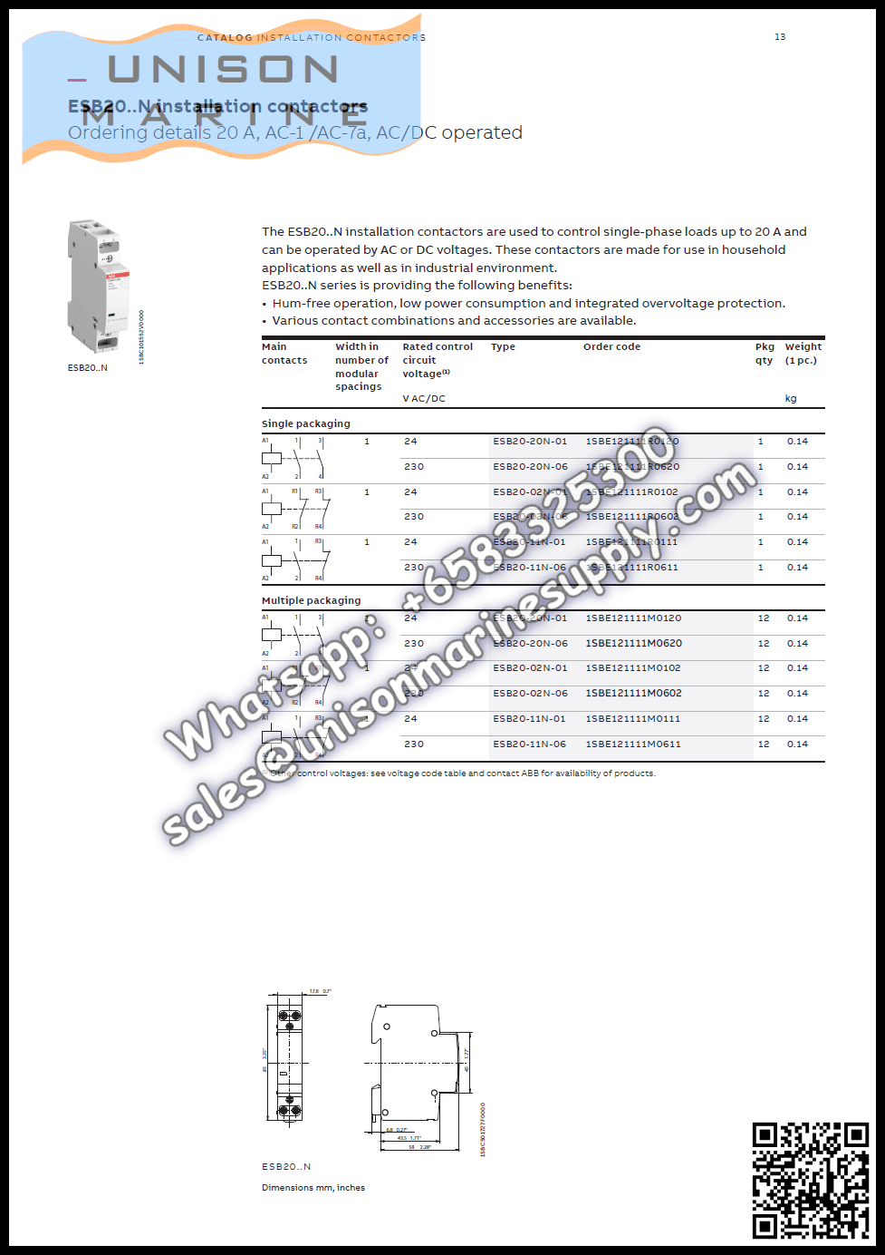 ABB Installation contactors ESB Series ESB16-11N