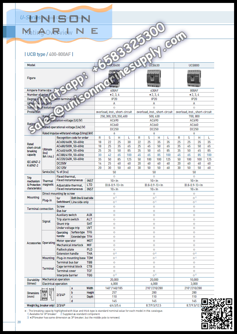 Hyundai Marine Circuit Breaker (MCCB) - UCB630L 3P Fixed / Plug-in Type