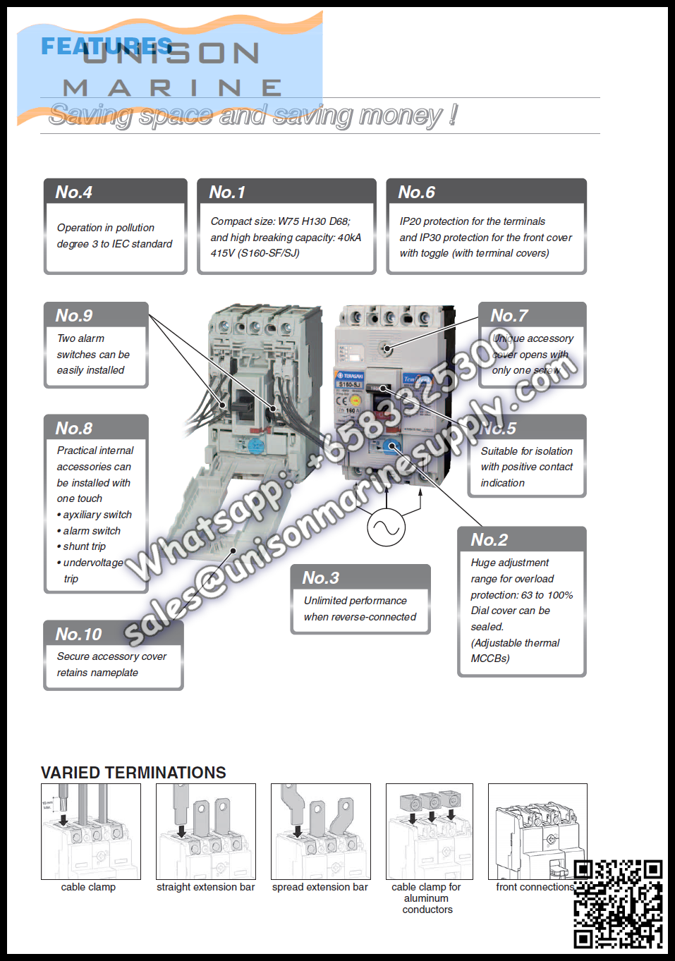 TRASAKI Marine Circuit Breaker (MCCB): S400-GF 3P 400A Fixed / Plug-in Type