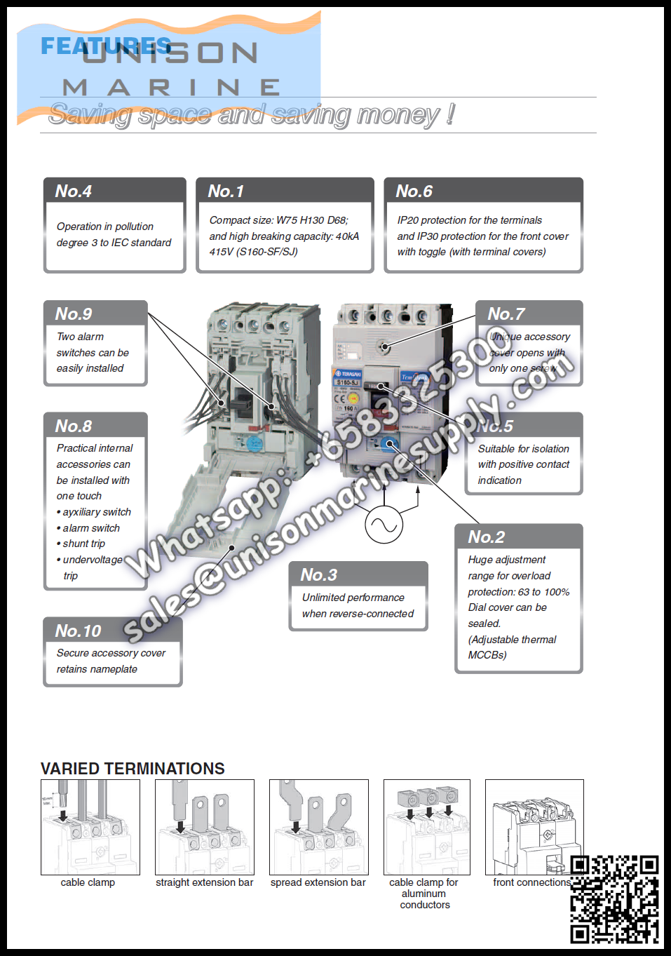 TRASAKI Marine Circuit Breaker (MCCB): S100-GF 20A 3P Fixed / Plug-in Type