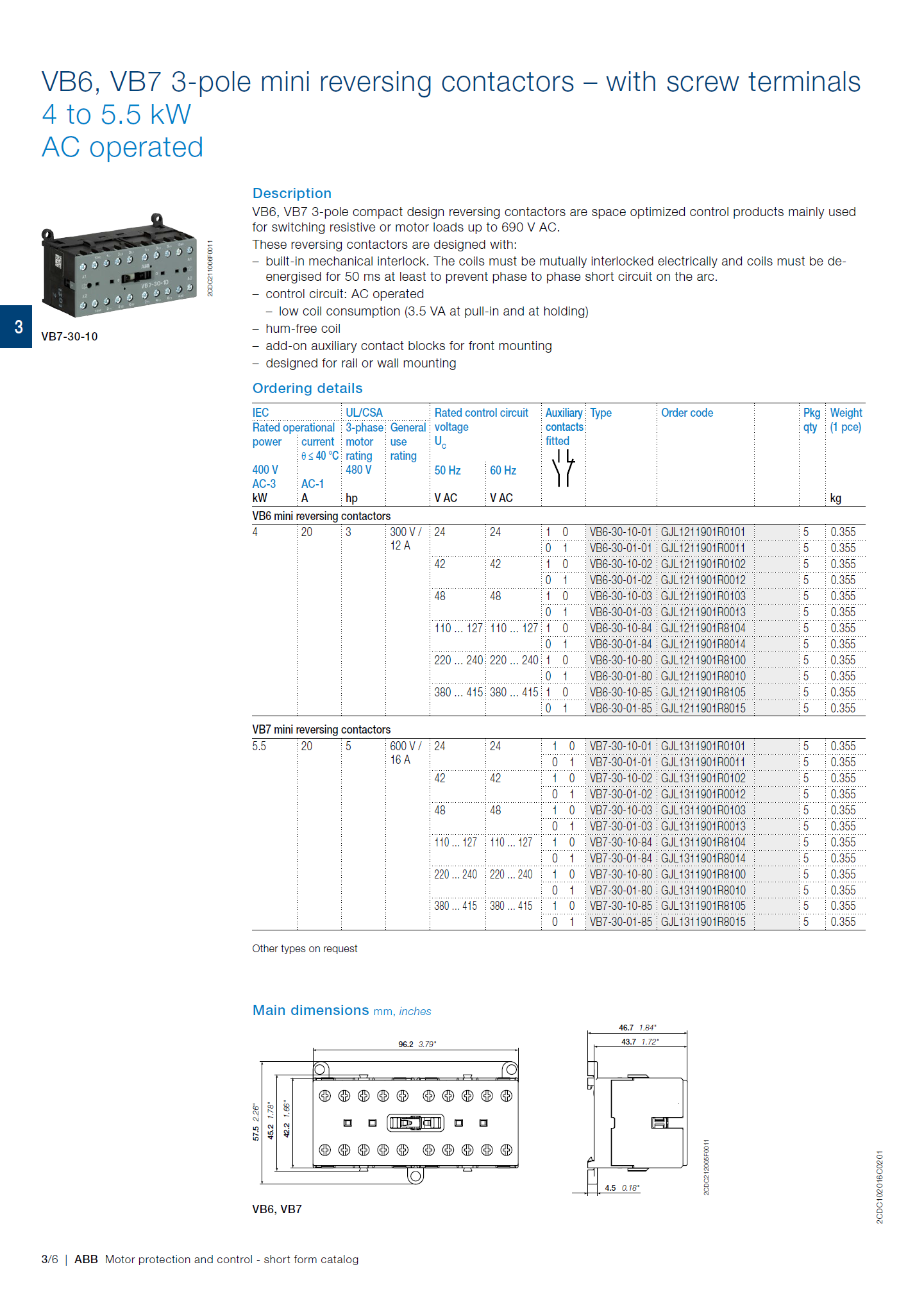 ABB B6, B7 series mini contactors: B6S-30-10-1.7 / GJL1313001R7101