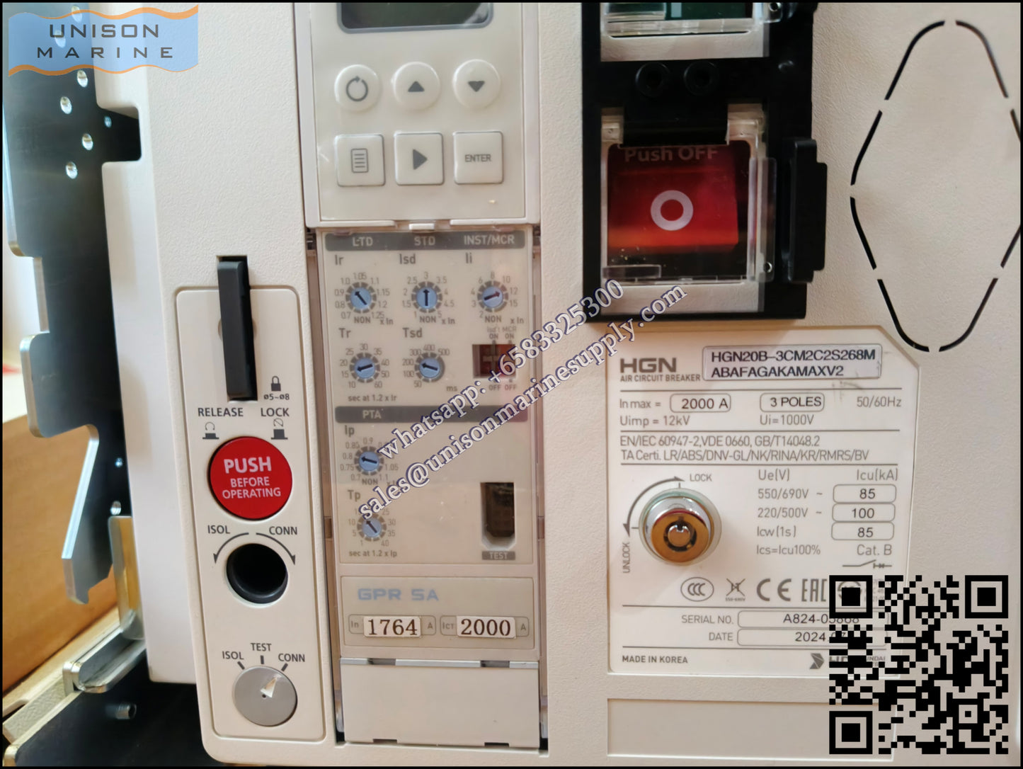 Hyundai Marine Air Circuit Breakers(ACB) ：HGN20 3P Draw-out Type