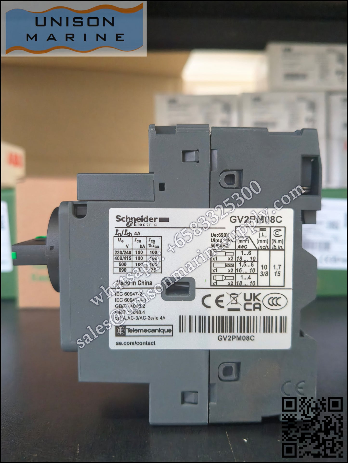 Schneider GV2 Motor circuit breaker: GV2PM08C, 3P 2.5-4.0 A
