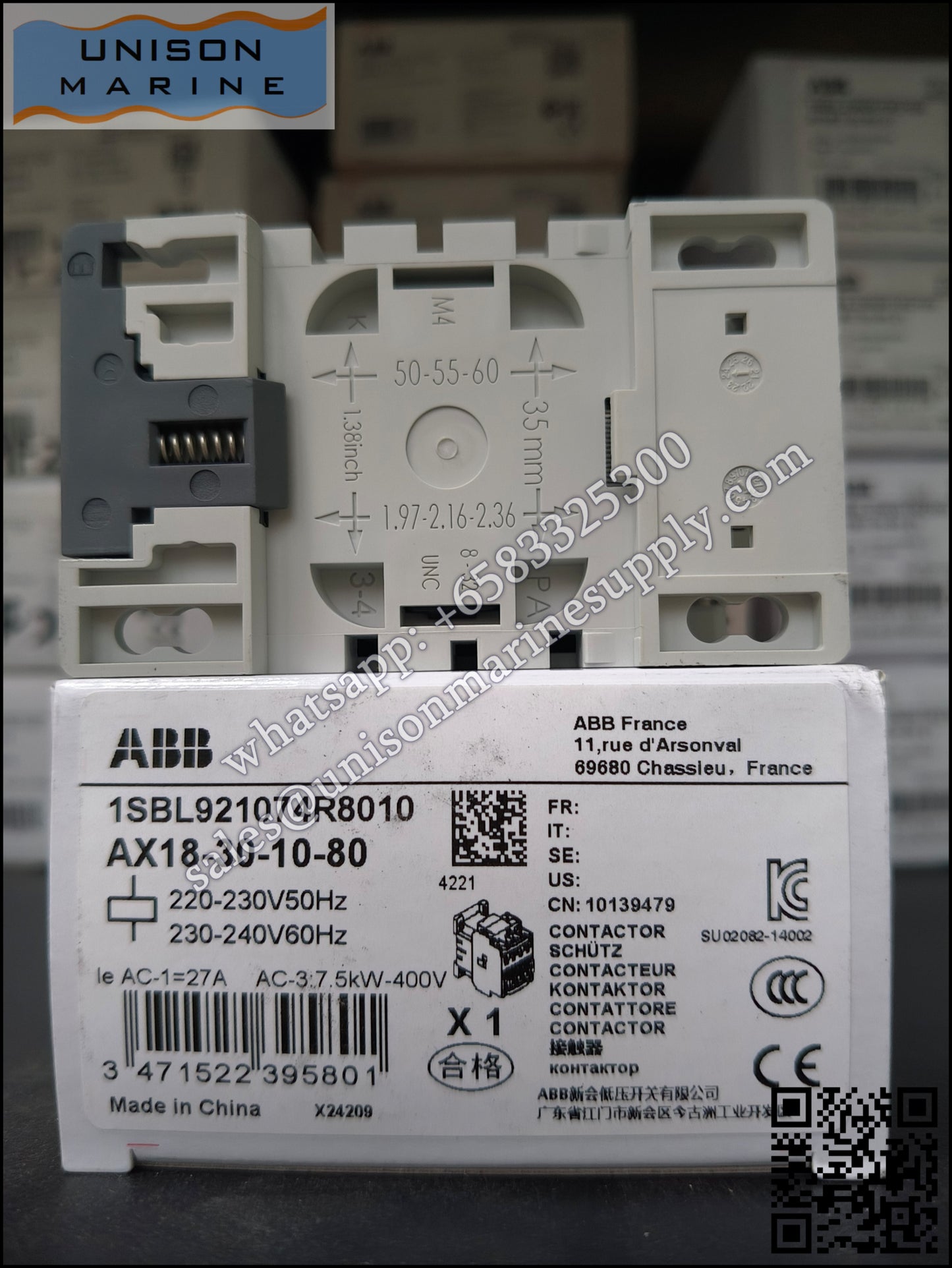 ABB Magnetic Contactors AX Series :  AX18-30-10-80*220-230V50Hz/230-240V60Hz,1SBL921074R8010