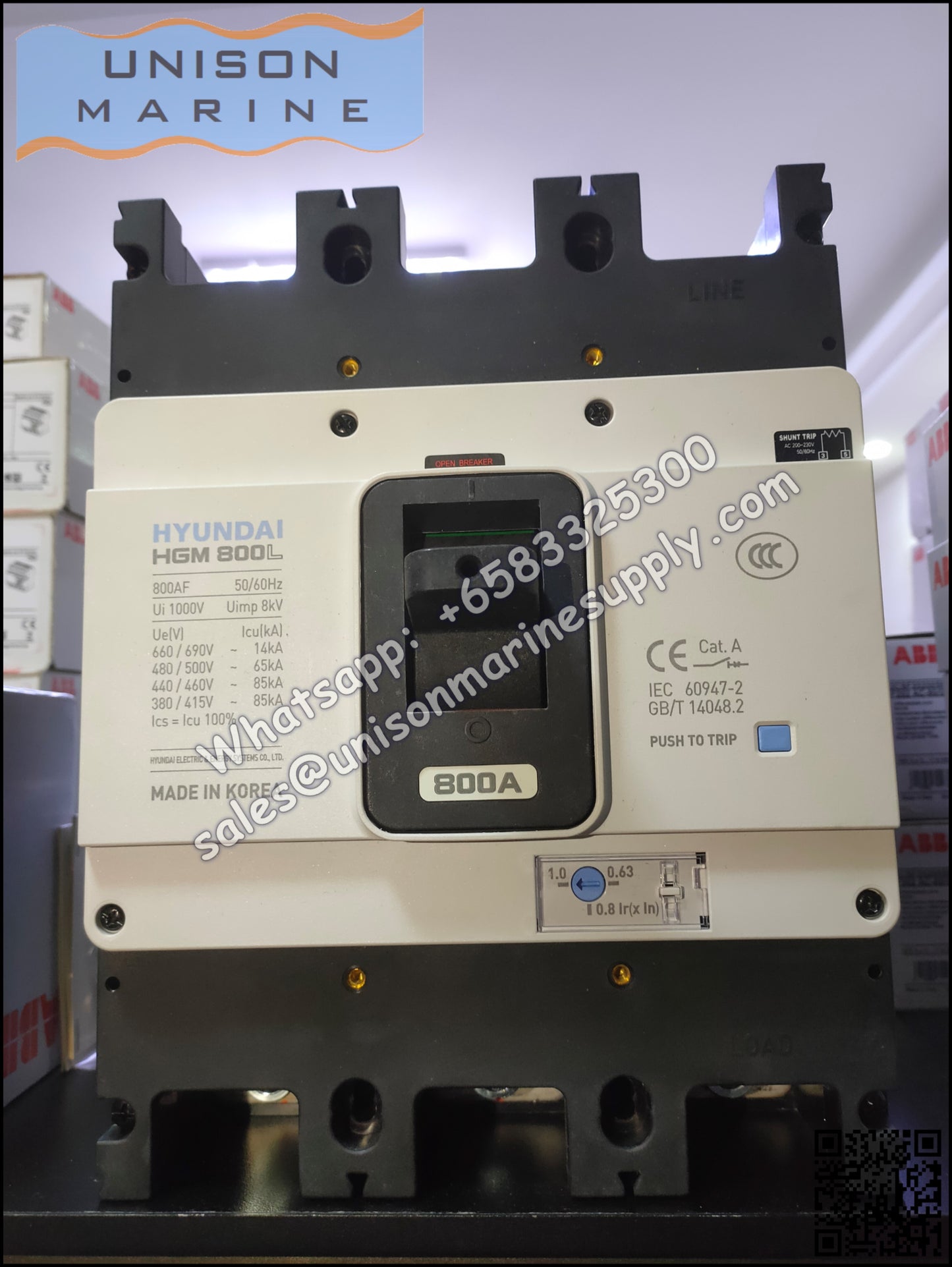 Hyundai Marine Circuit Breaker (MCCB) - HGM800L 3P Fixed / Plug-in Type