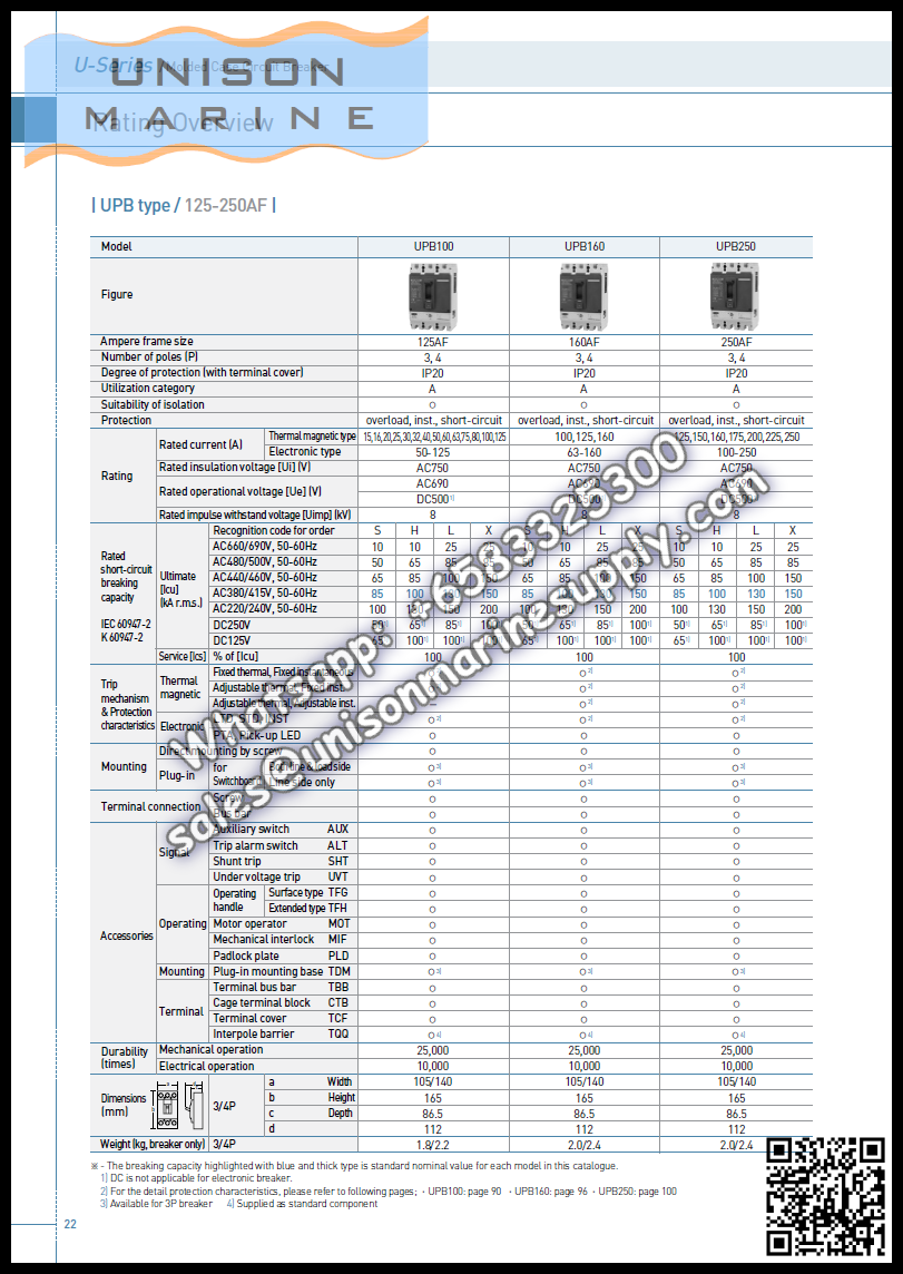 Hyundai Marine Circuit Breaker (MCCB) - UPB250H 3P Fixed / Plug-in Type