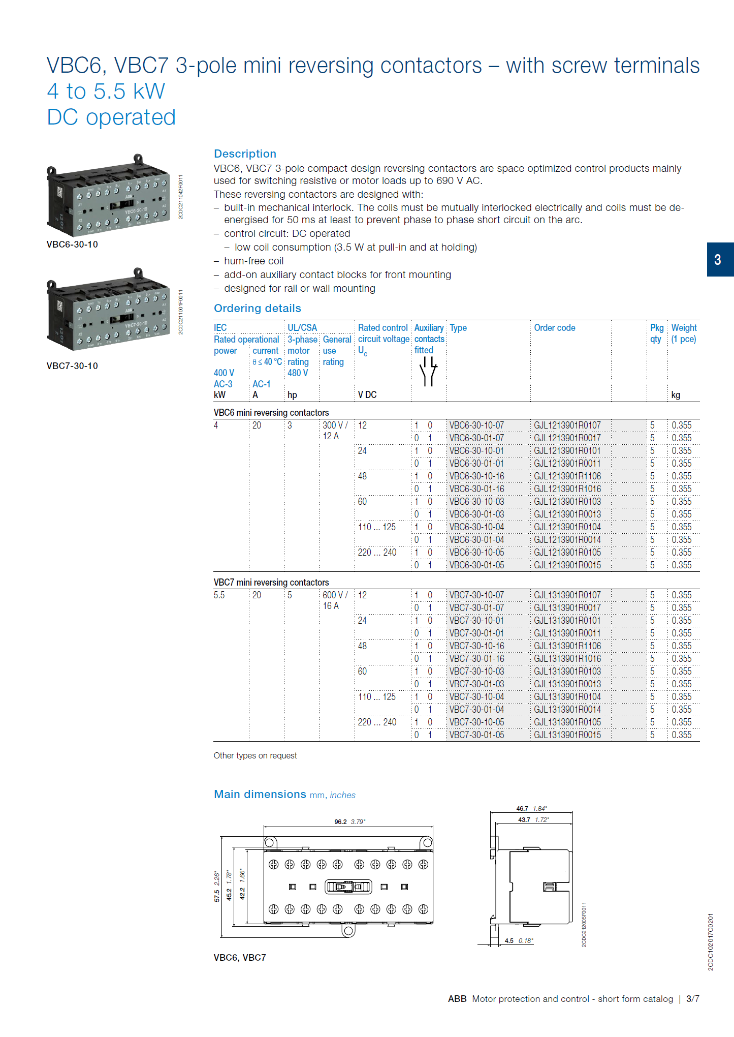 ABB B6, B7 series mini contactors: B6S-30-01-1.7 / GJL1213001R7011