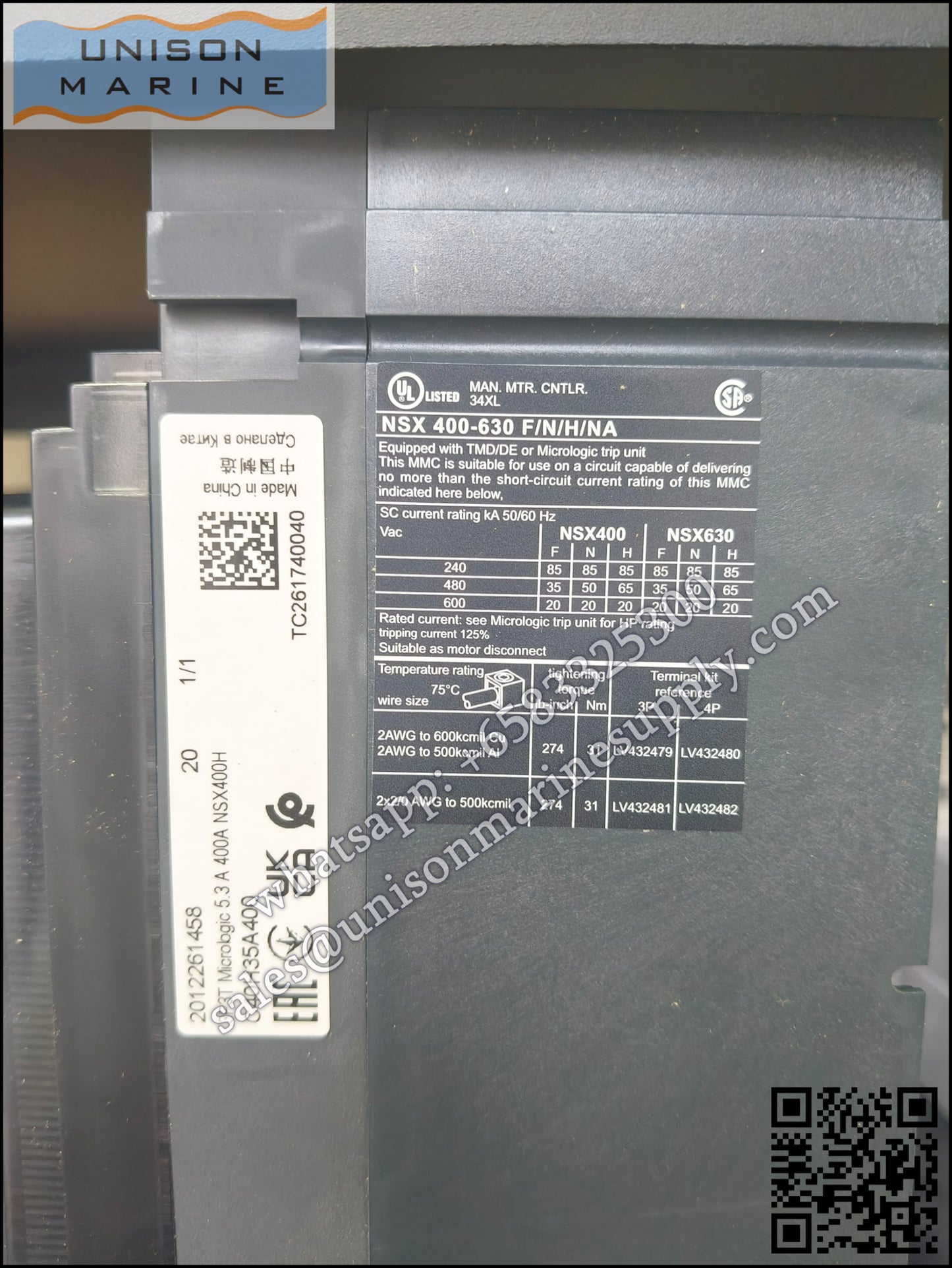 Schneider Electric circuit breaker：NSX400H,  70kA 3P3D 400A Mic5.3A；C40H35A400