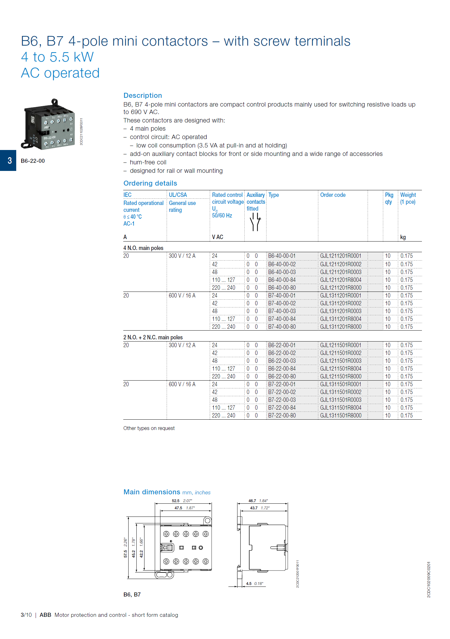 ABB B6, B7 series mini contactors base: LB6 GJL1201902R0001