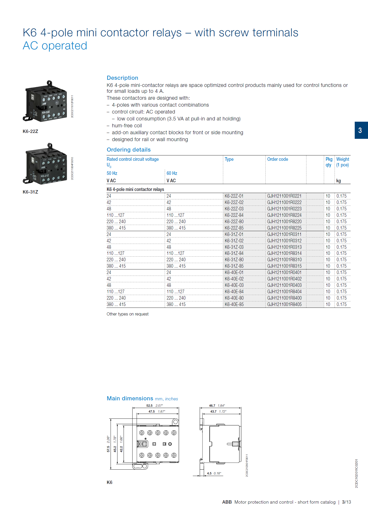 ABB B6, B7 series mini contactors: B6S-30-10-1.7 / GJL1313001R7101