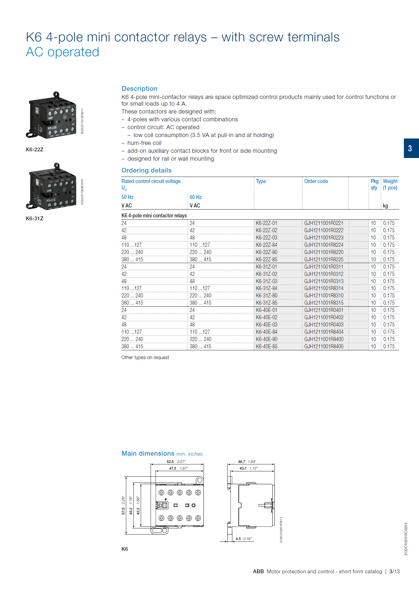 ABB B6, B7 series mini contactors: B7-22-00
