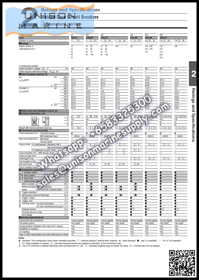 TRASAKI Marine Circuit Breaker (MCCB) - E100SF 3P Fixed / Plug-in Type