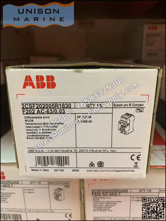 ABB Residual Current Circuit Breaker(RCCB) F202 AC-63/0.03 2CSF202001R1630