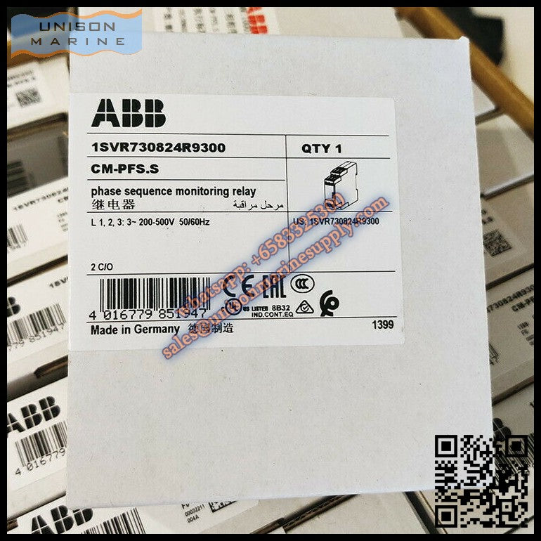 ABB Phase Monitoring Relay CM-PFS.S 2c/o, L1-L2-L3=200-500VAC 50/60Hz