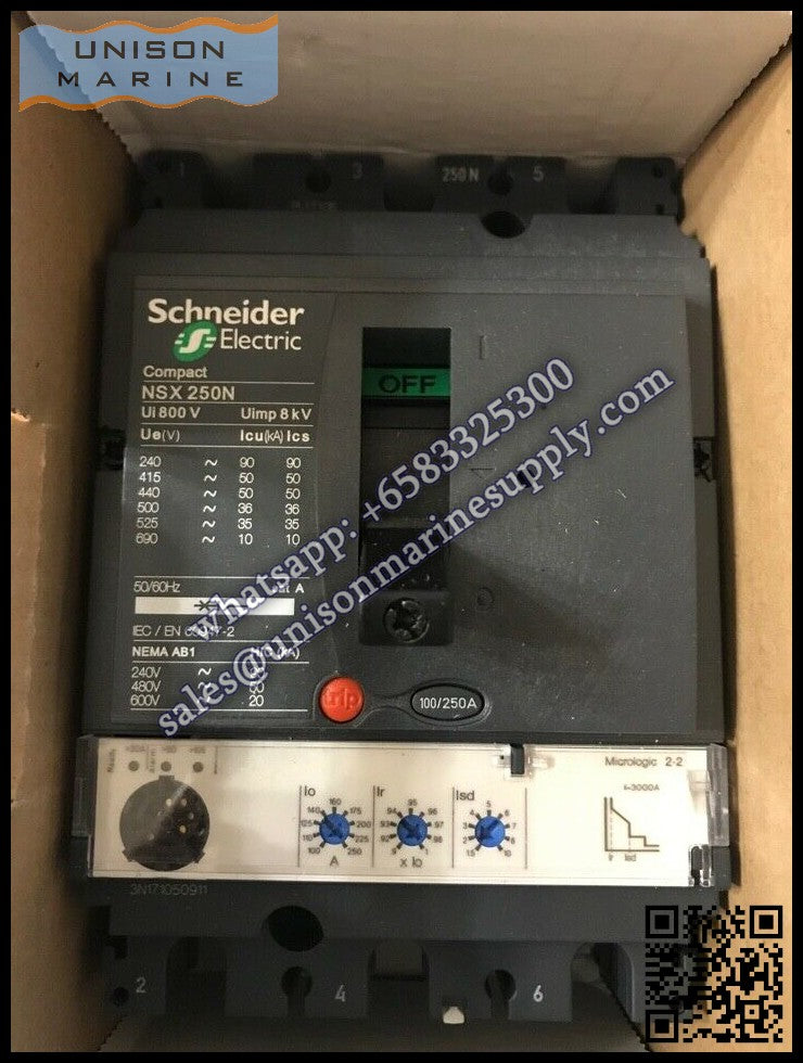 Schneider Electric circuit breaker - ComPacT NSX250N, 50 kA (415 VAC), MicroLogic 2.2 250A, 3P3D