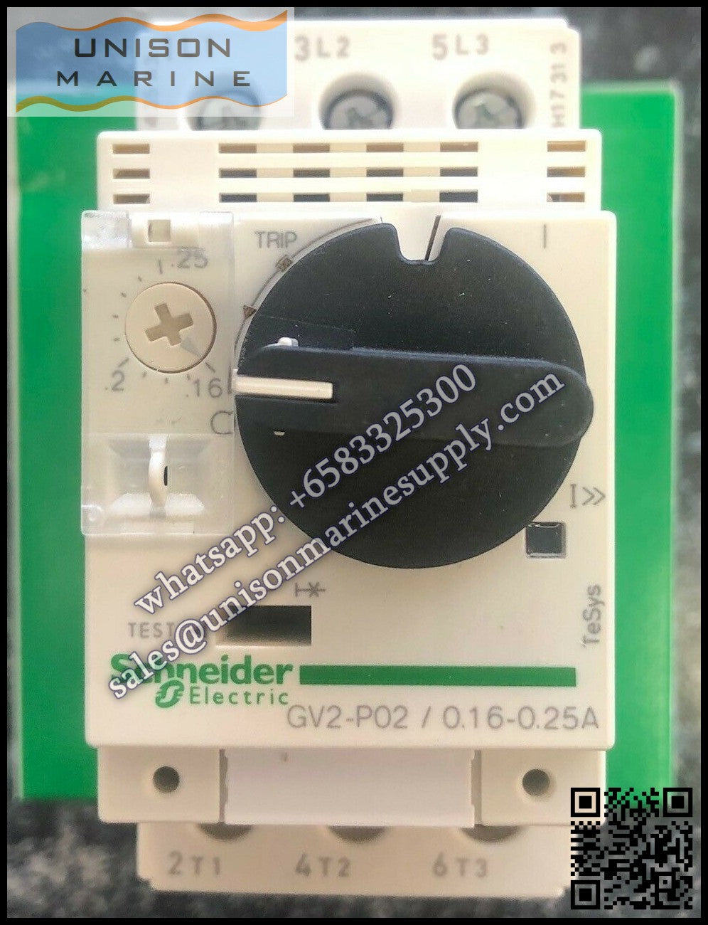 Schneider GV2 Motor circuit breaker: GV2P02, 0.16 to 0.25A thermal magnetic