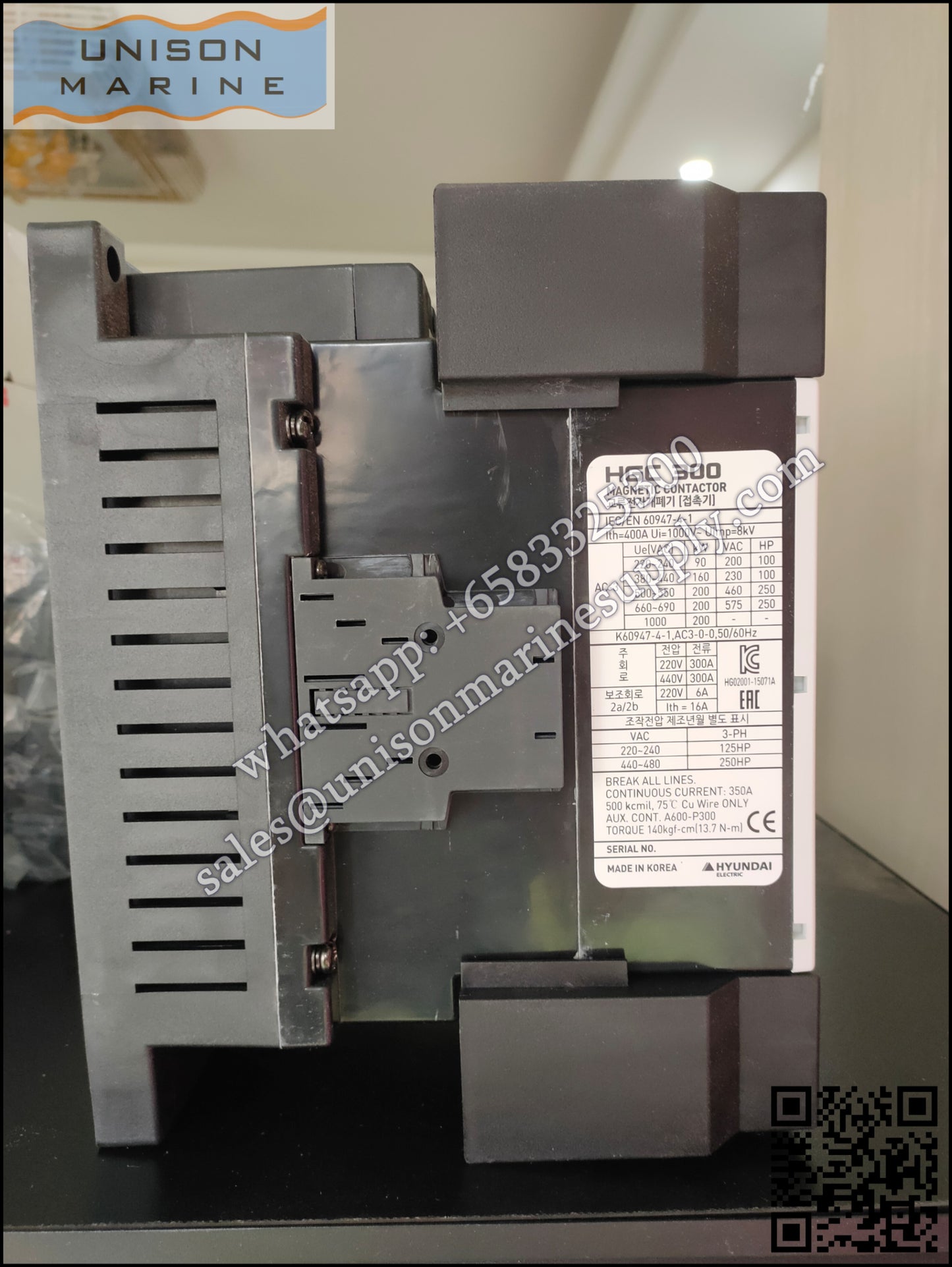 Hyundai Marine Magnetic Contactors HGC300 22NS F440 (Coil：380-450VAC)