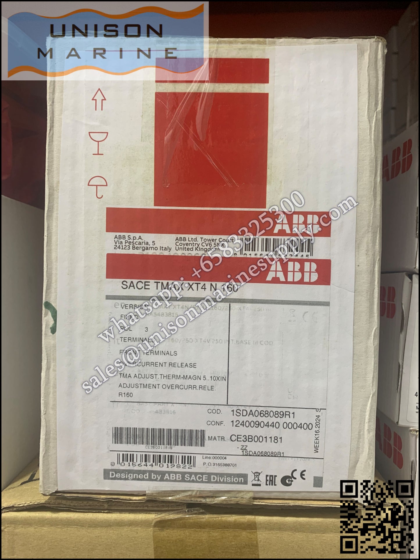 ABB SACE Tmax XT Circuit Breakers: XT4N 160 TMA 160-1600 3p F F, 1SDA068089R1