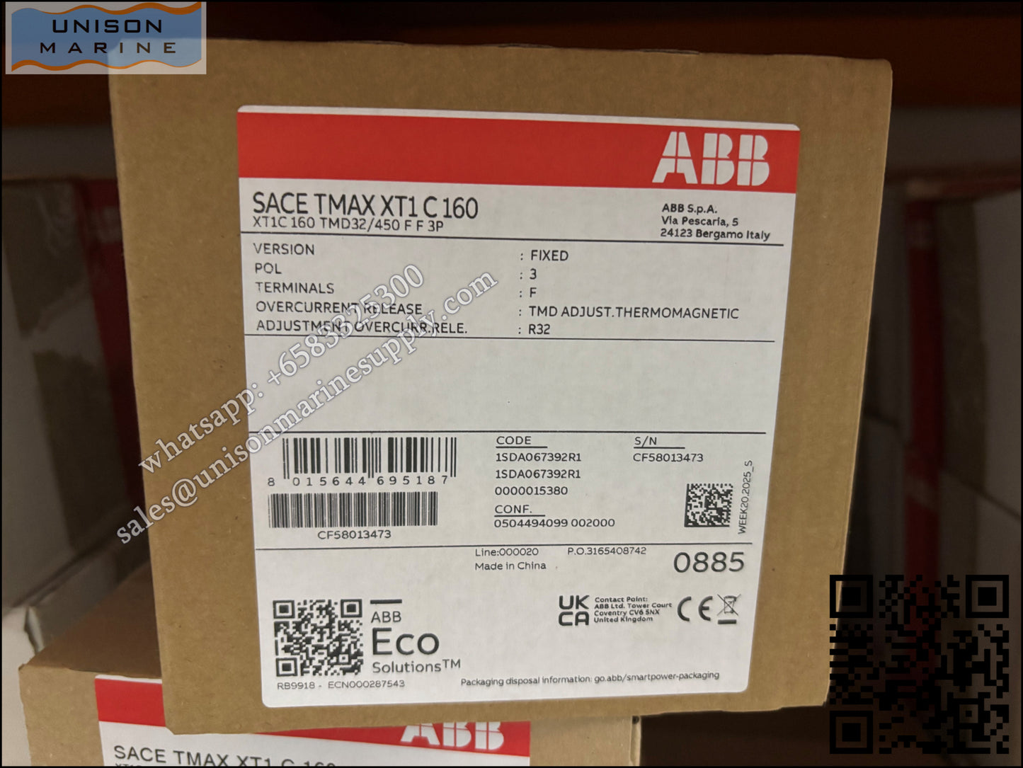 ABB SACE Tmax XT Circuit Breakers: XT1C160 TDM32/450 F F 3P,1SDA067392R1