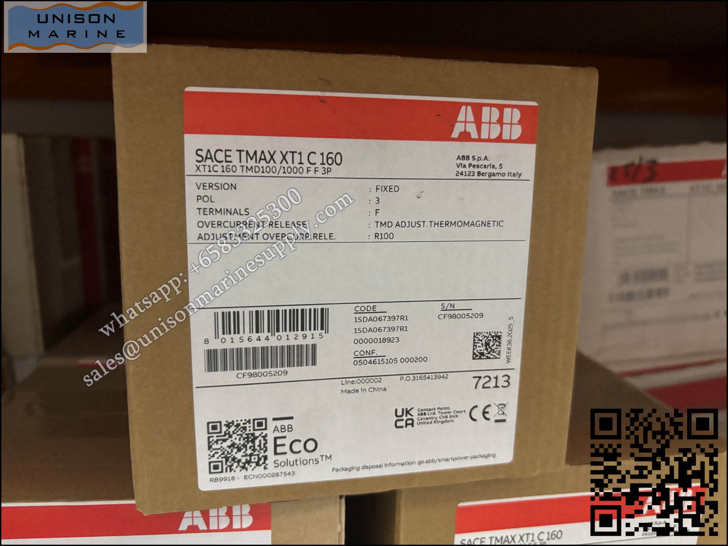 ABB SACE Tmax XT Circuit Breakers: XT1C 160 TMD 100-1000 3p F F,1SDA067397R1