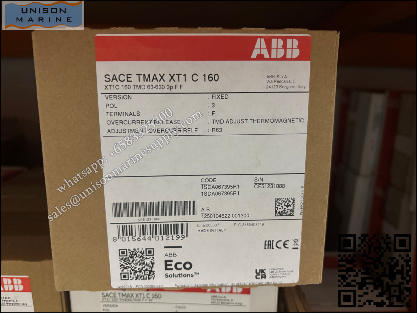 ABB SACE Tmax XT Circuit Breakers: XT1C 160 TMD 63-630 3p F F,1SDA067395R1
