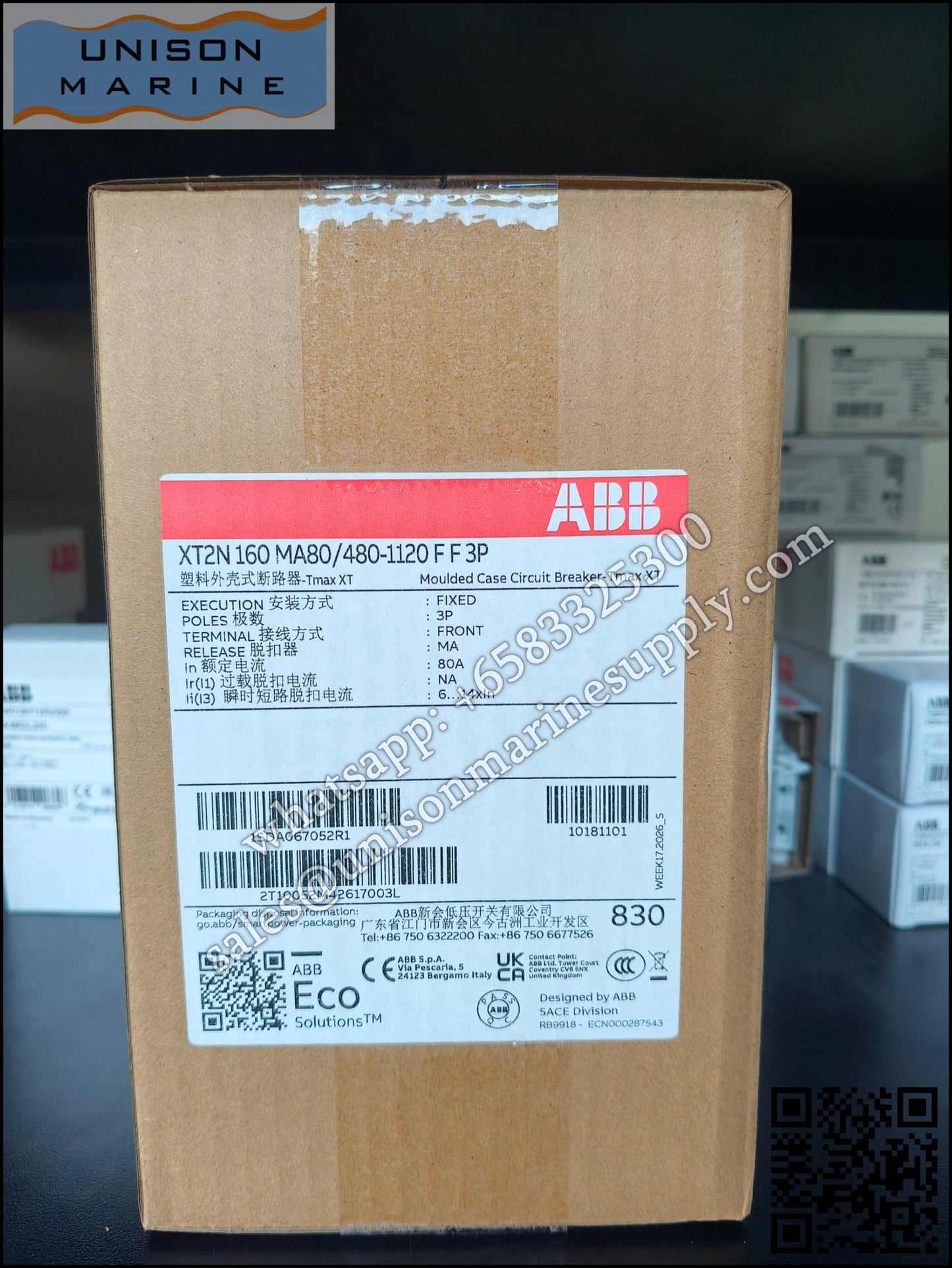 ABB SACE Tmax XT Circuit Breakers: XT2N 160 MA 80 Im=480...1120 3p F F,1SDA067052R1
