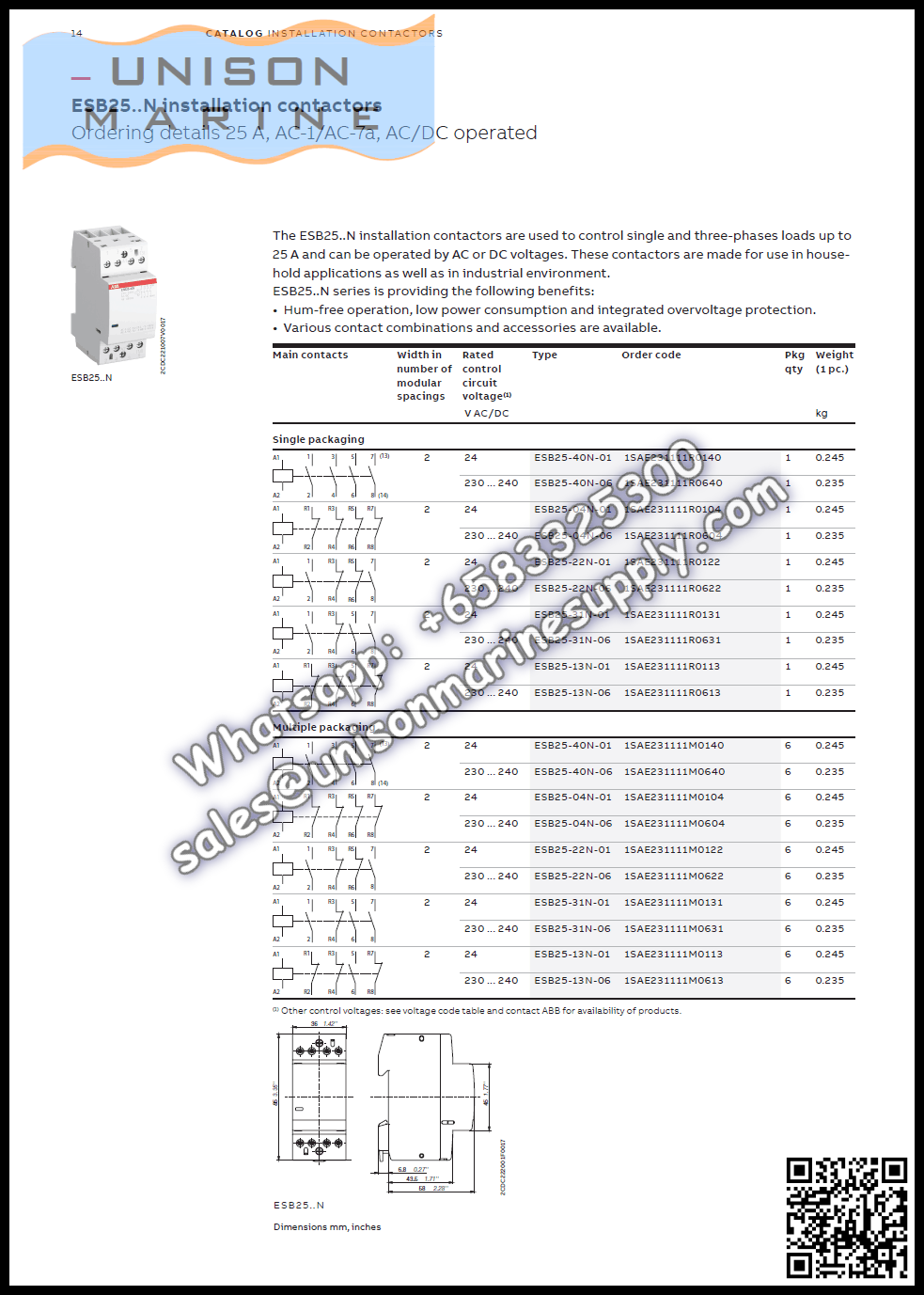 ABB Installation contactors ESB Series ESB20-11N